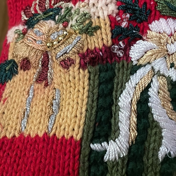Very Pretty Christmas Sweater Medium, Red with Christmas trees and gifts. - Picture 9 of 10